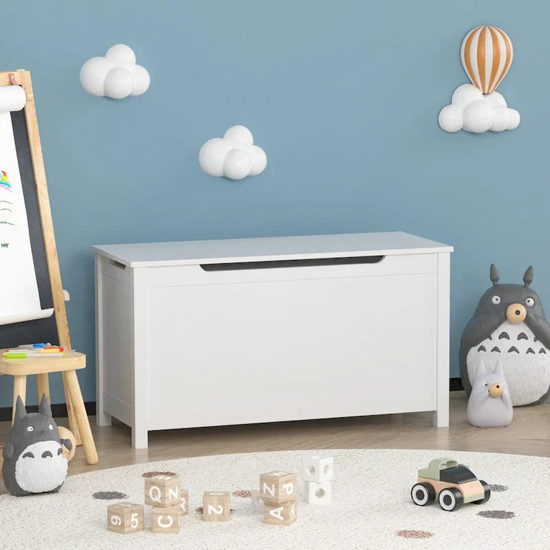 Kids Wooden Toy Box Storage with Safety Hinged Lid for Ages 3+ 3