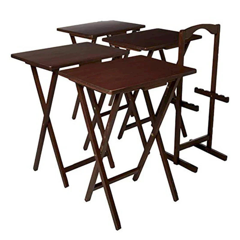 PJ Wood Folding TV Tray Tables with Compact Storage Rack, Espresso, 5 Piece Set - 36.38 6