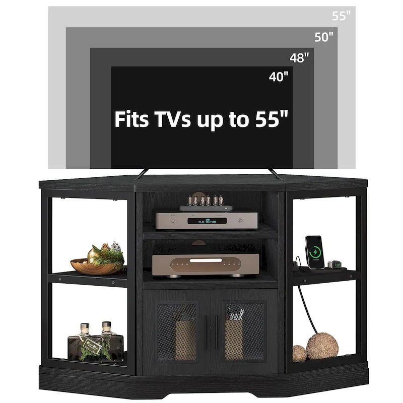 Farmhouse Corner TV Stand Entertainment Center Media Console for TVs up to 55 with Power Outlet 42