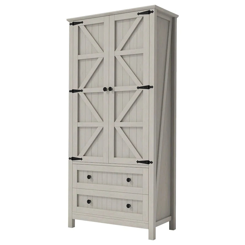 64 Farmhouse Tall Kitchen Pantry Storage Cabinet with 2 Drawers & Doors 16