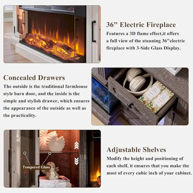 Farmhouse Electric Fireplace TV Stands up to 80, Entertainment Center 15