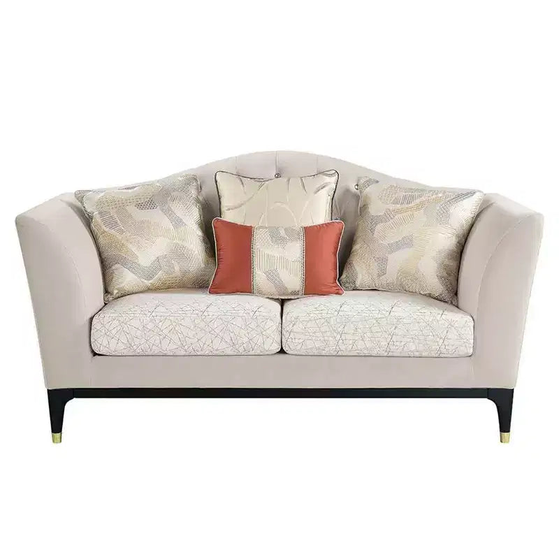 71" Tayden Sofas Beige Velvet: Acme Furniture, Crystal Tufting, Gold Accents