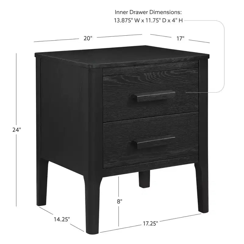Tavolino a due cassetti in legno massiccio modello Wiley, stile Mid-Century Modern, nero - Linon: Impiallacciatura in rovere, gambe in legno di caucciù, contenitore 13