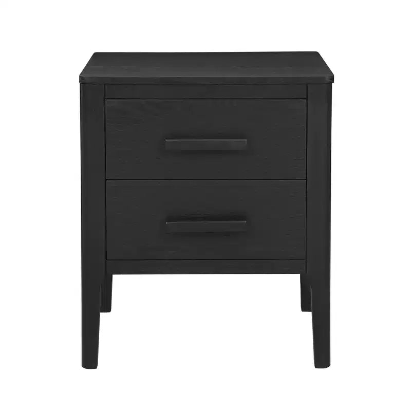 Tavolino a due cassetti in legno massiccio modello Wiley, stile Mid-Century Modern, nero - Linon: Impiallacciatura in rovere, gambe in legno di caucciù, contenitore 3