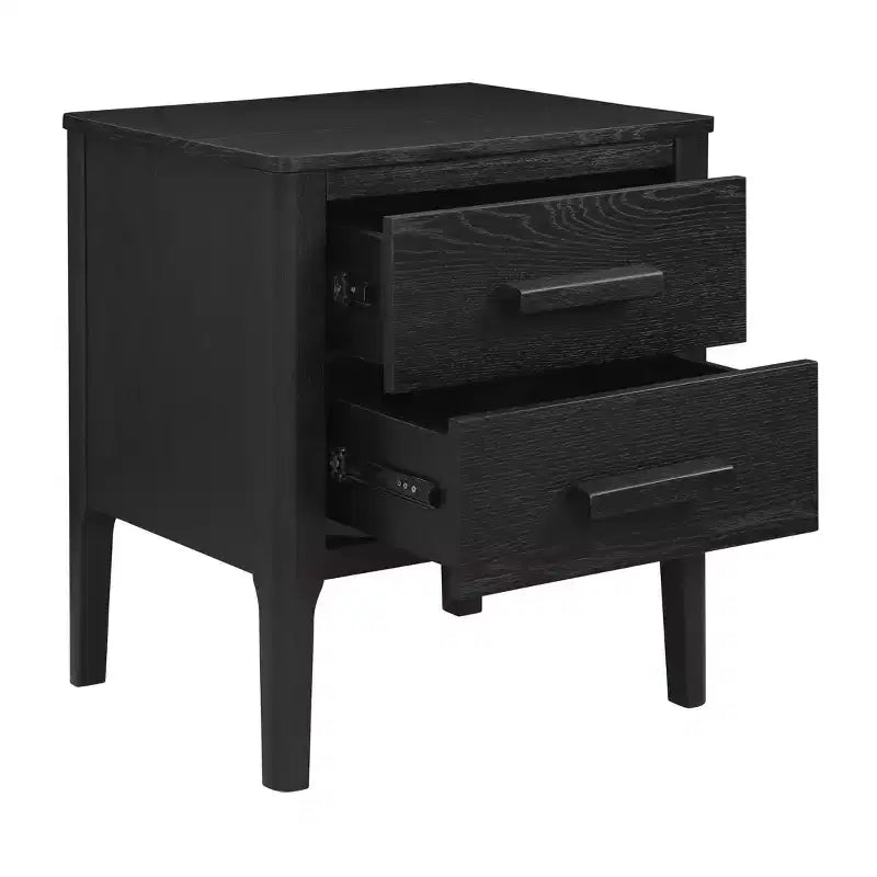 Tavolino a due cassetti in legno massiccio modello Wiley, stile Mid-Century Modern, nero - Linon: Impiallacciatura in rovere, gambe in legno di caucciù, contenitore 8