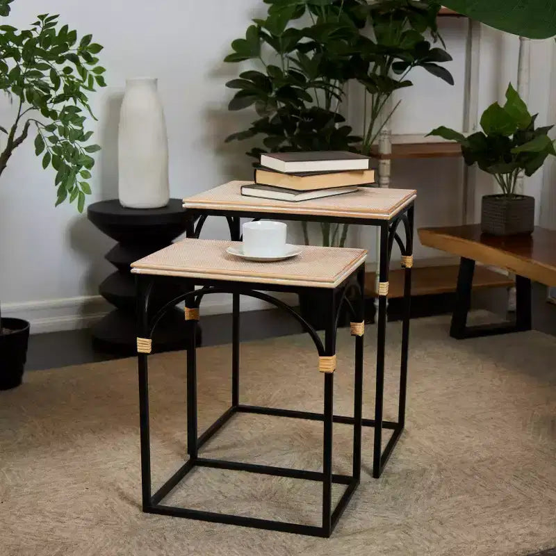 Tavolino d'accento ad arco in metallo Olivia & May: set da 2, nessun assemblaggio richiesto, per uso interno, stile rustico moderno 10
