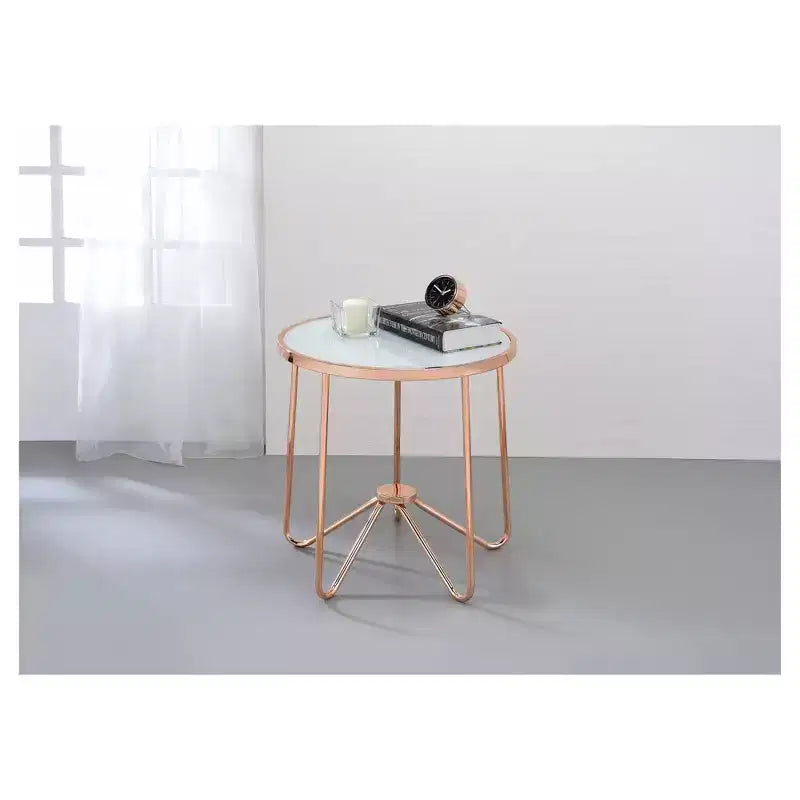 Tavolino Complementare Oro Rosa Satinato - Acme Furniture: Contemporaneo Alivia, Vetro Temperato, Struttura in Metallo