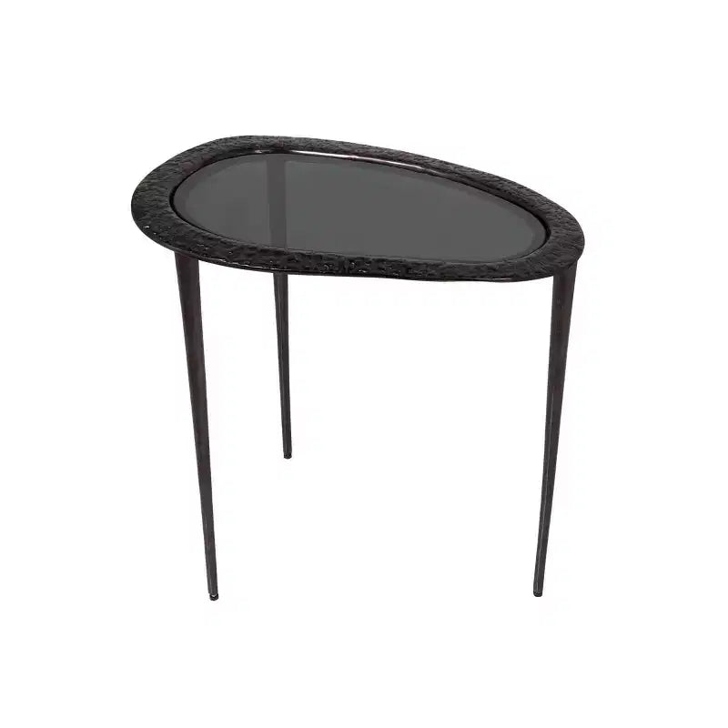 Olivia & May Aluminum Abstract Oval Shaped End Table with Shaded Glass Top Black