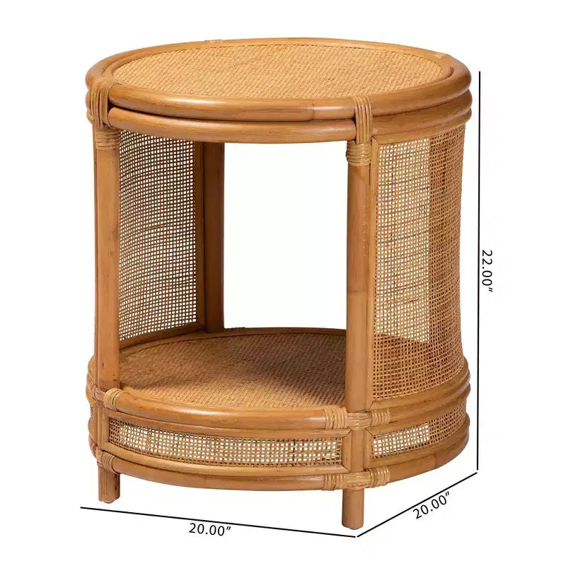 bali & pari Louis Rattan End Table Light Honey: No Assembly, Round Wicker Side 10