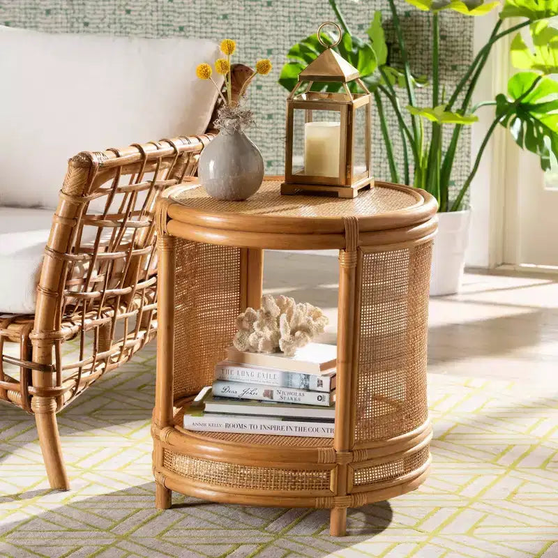 Bali & Pari Louis Tavolino con finitura in rattan color miele chiaro: Nessun assemblaggio richiesto, in vimini rotondo