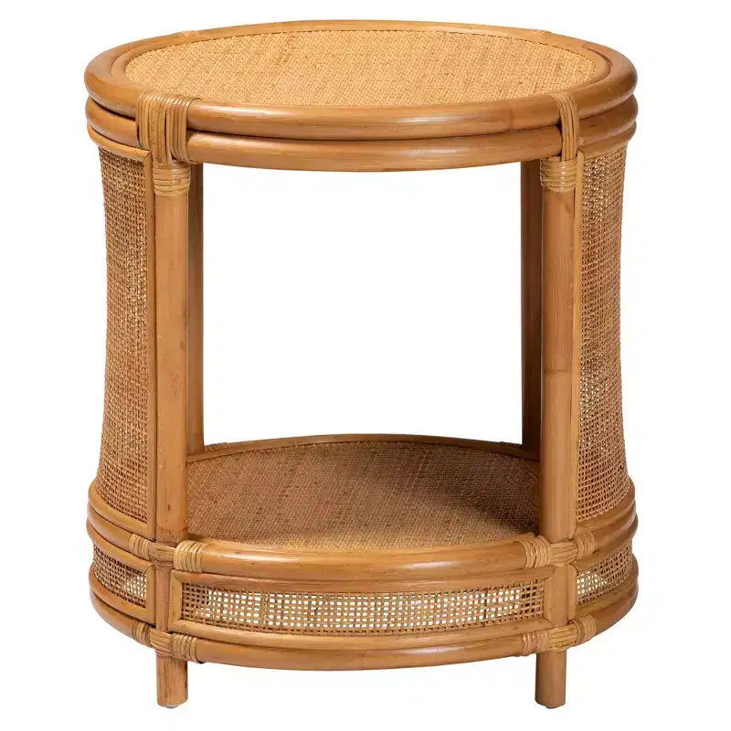 bali & pari Louis Rattan End Table Light Honey: No Assembly, Round Wicker Side 3