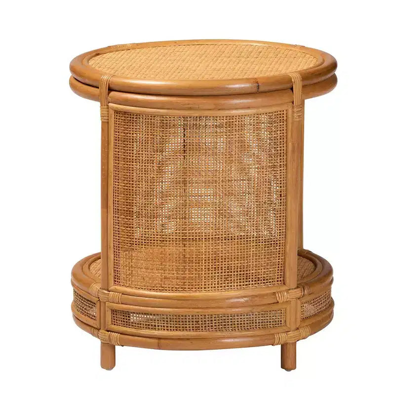bali & pari Louis Rattan End Table Light Honey: No Assembly, Round Wicker Side 4