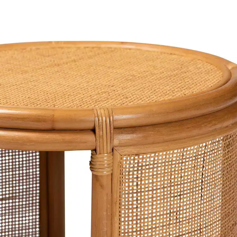 bali & pari Louis Rattan End Table Light Honey: No Assembly, Round Wicker Side 5