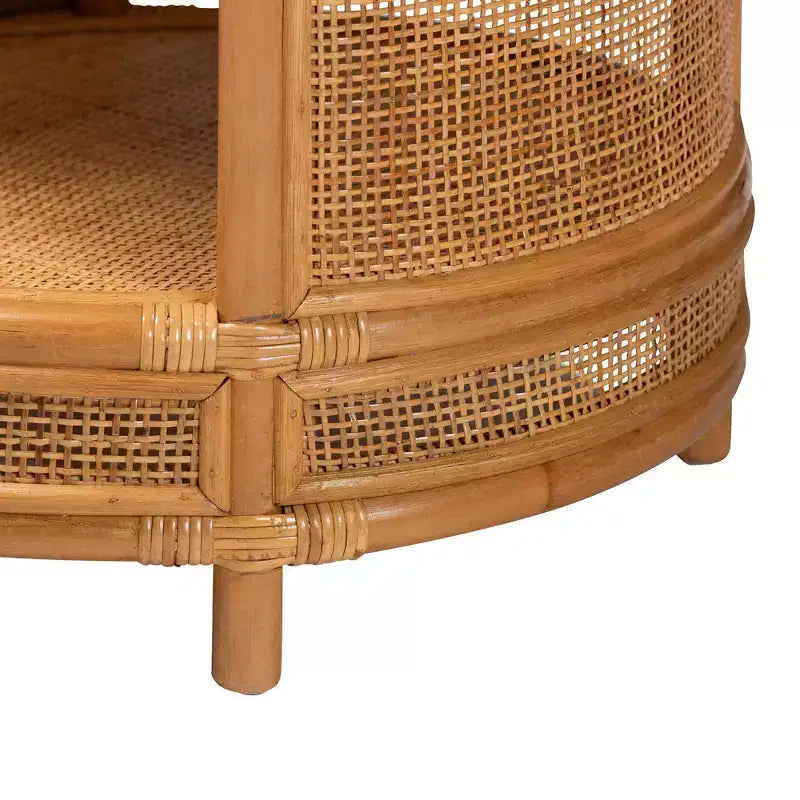 bali & pari Louis Rattan End Table Light Honey: No Assembly, Round Wicker Side 6