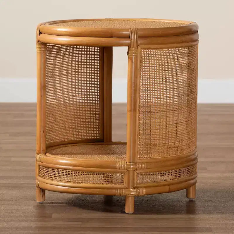 bali & pari Louis Rattan End Table Light Honey: No Assembly, Round Wicker Side 9