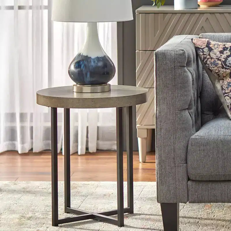 Tavolino rotondo Buylateral Era grigio/nero: Stile industriale, struttura in metallo, ripiano in laminato di legno