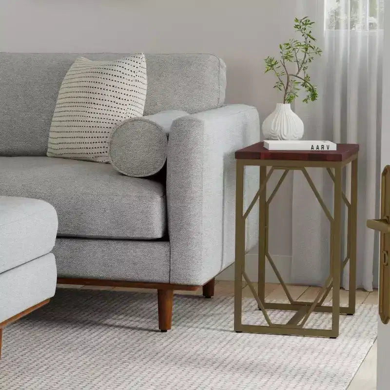 WyndenHall Ebsen Tavolino d'Appoggio in Metallo e Legno Cognac: Tavolino Rettangolare Contemporaneo, Antigraffio