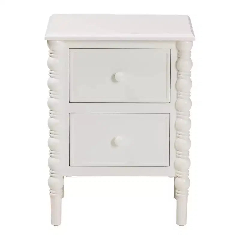 Baxton Studio Malinda, tavolino finale con 2 cassetti in legno e gambe a fuso, bianco 11