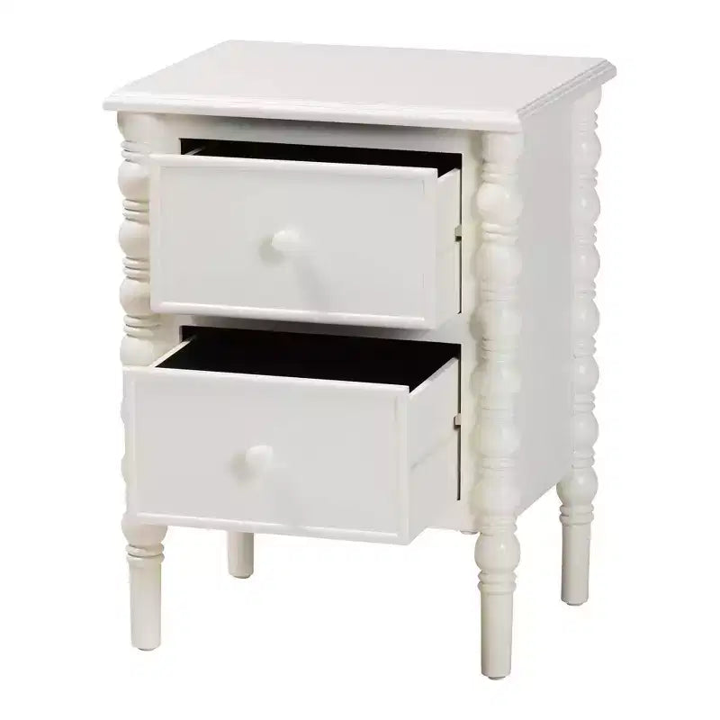 Baxton Studio Malinda, tavolino finale con 2 cassetti in legno e gambe a fuso, bianco 5