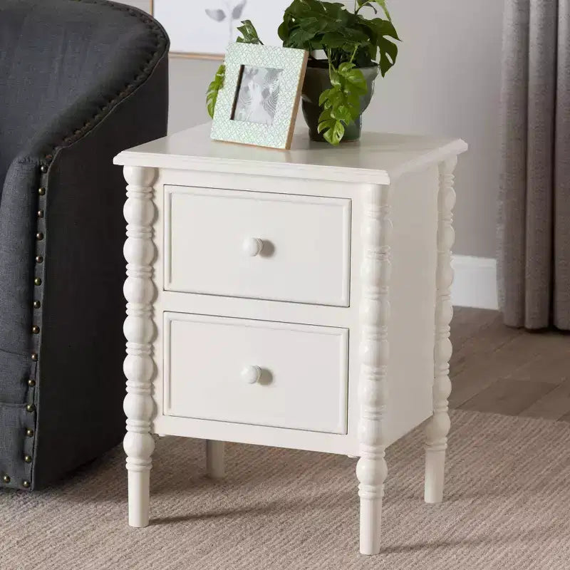 Baxton Studio Malinda, tavolino finale con 2 cassetti in legno e gambe a fuso, bianco 6