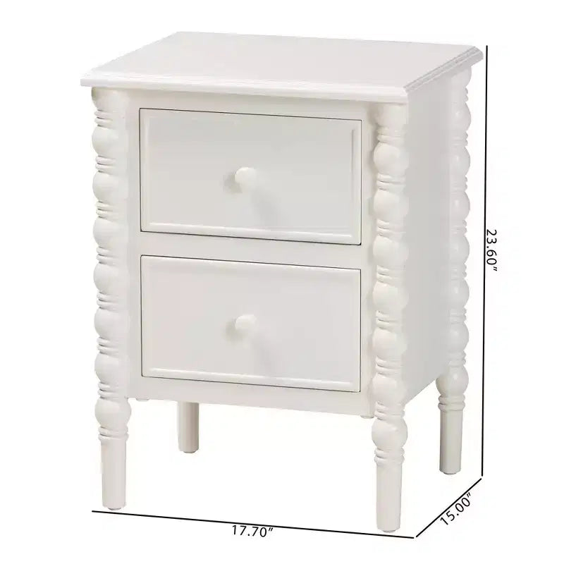 Baxton Studio Malinda, tavolino finale con 2 cassetti in legno e gambe a fuso, bianco 9