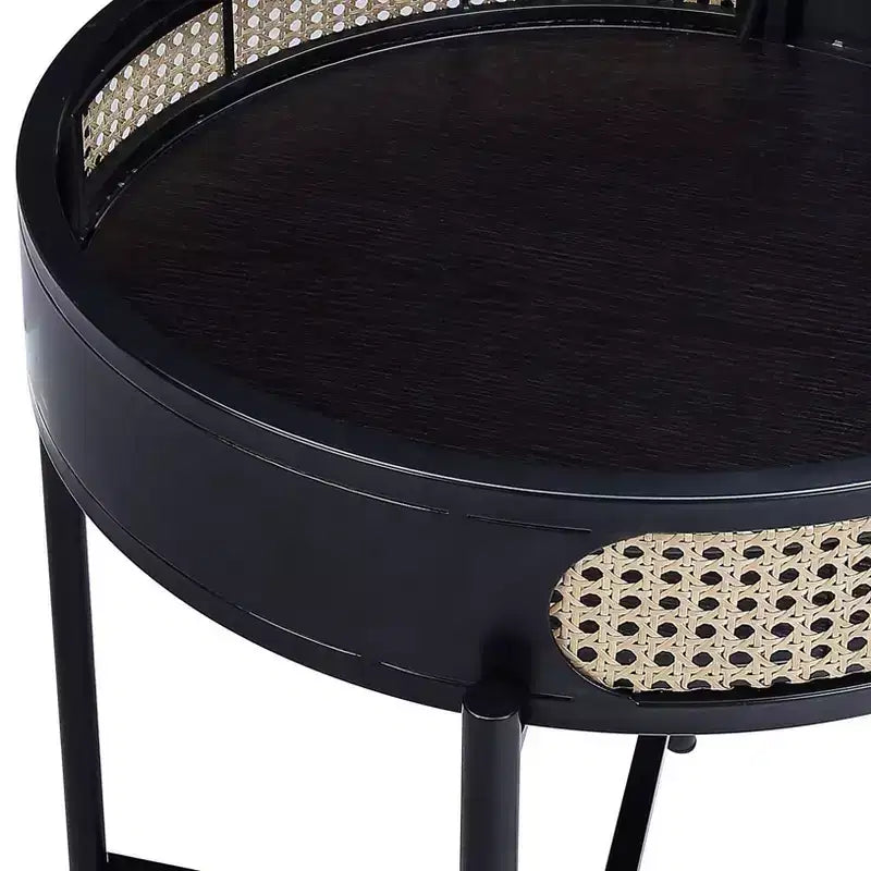Tavolino d'appoggio Colson da 22" Finitura Nera - Acme Furniture: Dettagli in Rattan, Telaio in Metallo, Piano in Legno, Nessun Montaggio Richiesto 3
