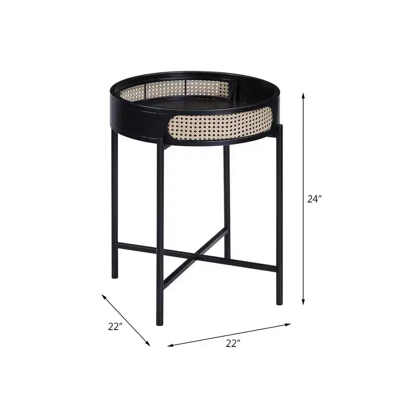 Tavolino d'appoggio Colson da 22" Finitura Nera - Acme Furniture: Dettagli in Rattan, Telaio in Metallo, Piano in Legno, Nessun Montaggio Richiesto 4