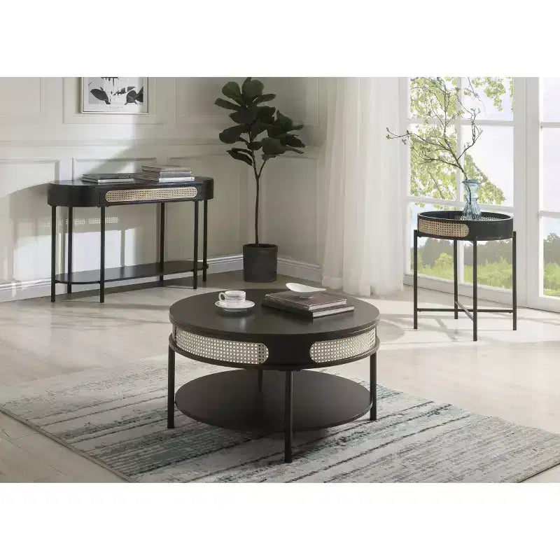 Tavolino d'appoggio Colson da 22" Finitura Nera - Acme Furniture: Dettagli in Rattan, Telaio in Metallo, Piano in Legno, Nessun Montaggio Richiesto 5