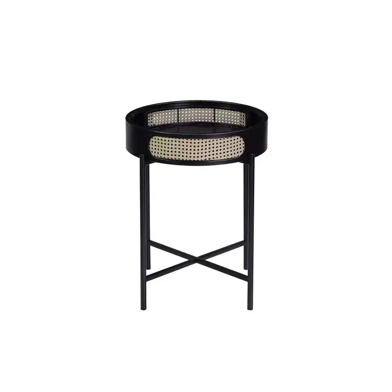 Tavolino d'appoggio Colson da 22" Finitura Nera - Acme Furniture: Dettagli in Rattan, Telaio in Metallo, Piano in Legno, Nessun Montaggio Richiesto 6