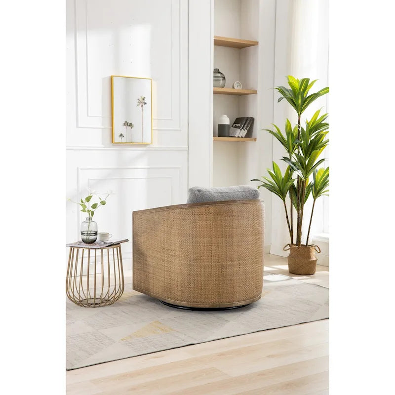 Poltrona a botte girevole, comoda poltrona rotonda d'accento, poltrona club a botte girevole a 360 gradi, poltrona relax con struttura in rattan intrecciato 20