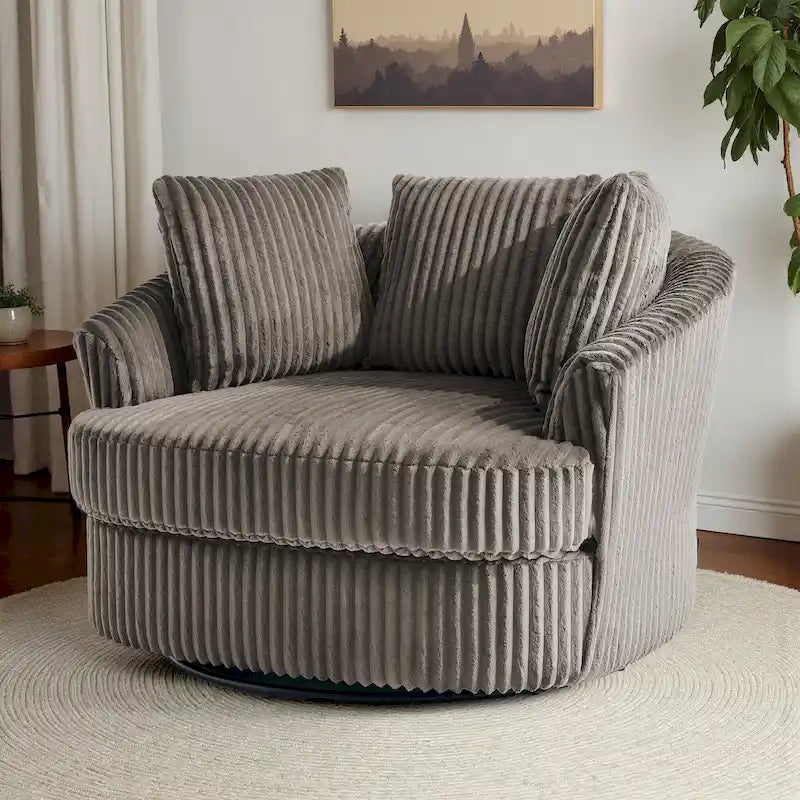 Oversized 43 W Plush Corduroy Recessed Arm Swivel Barrel Chair 6