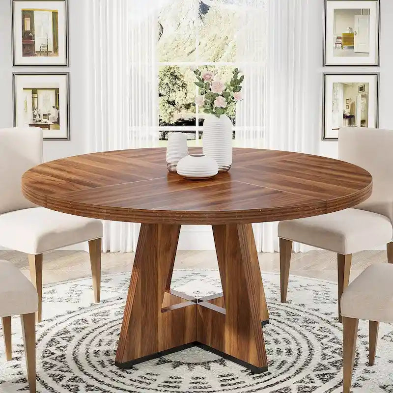 47 Inch Round Dining Table for 4, Wood Farmhouse Dinner Dinning Table for Kitchen Dining Living Room 16