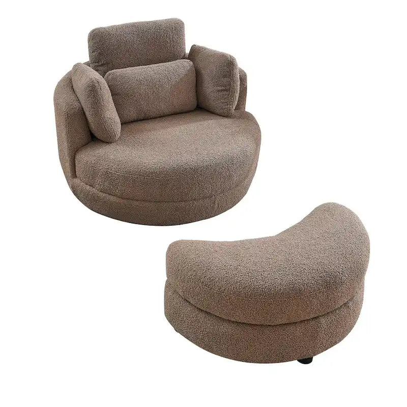 Oversized Swivel Cuddle Barrel Chair with moon storage ottoman 29