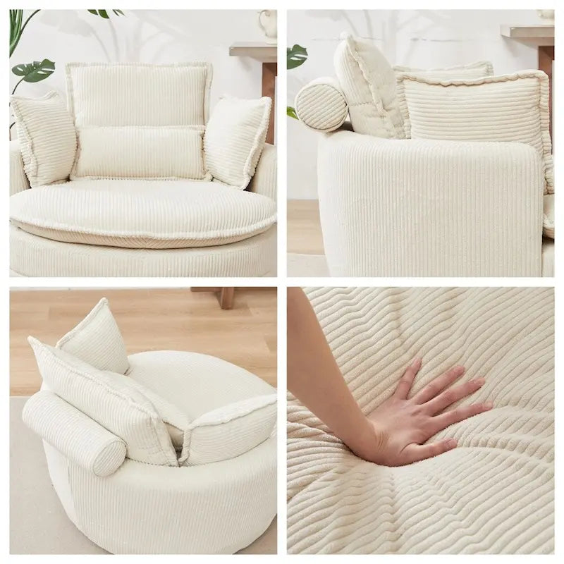 Oversized Swivel Chair with Moon Storage Ottoman with 4 Pillows 34