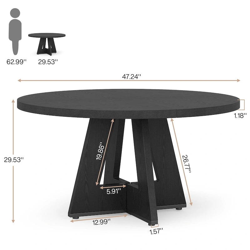 47 Inch Round Dining Table for 4, Wood Farmhouse Dinner Dinning Table for Kitchen Dining Living Room 25