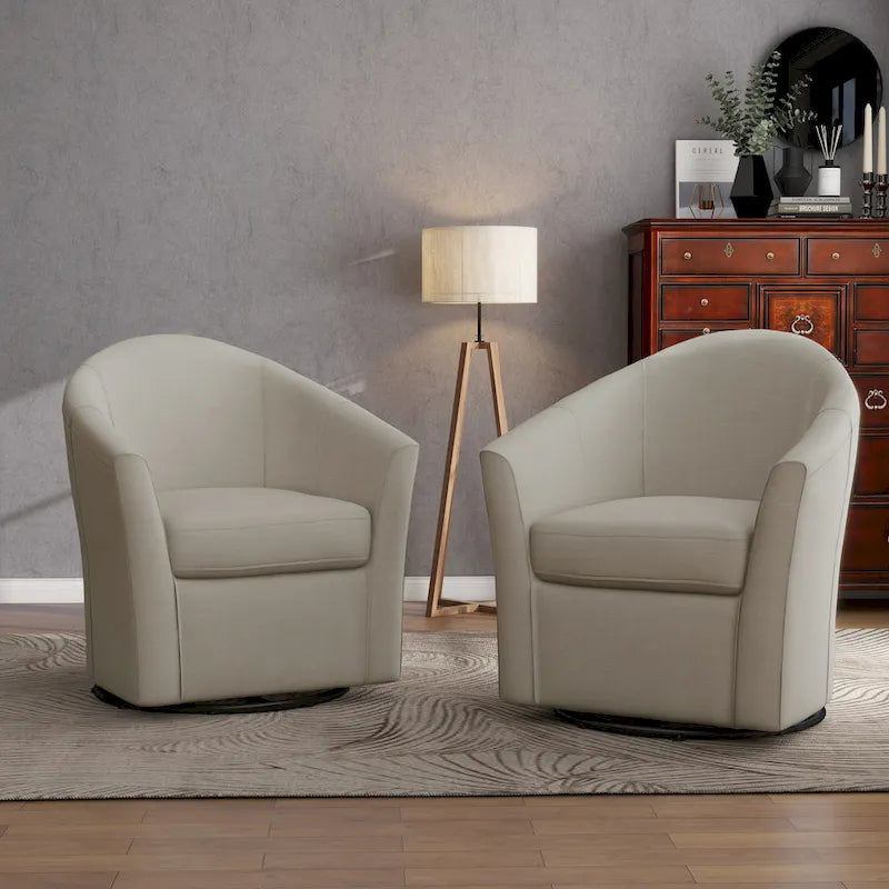 Set of 2 Modern Upholstered Swivel Barrel Chair Living Room Accent Chair 17