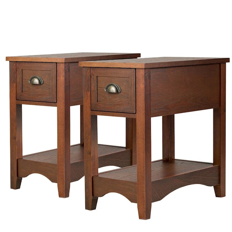 Gymax Set of 2 Contemporary Side End Table Compact Table w/ Drawer - 13  X 22  X 23  (L X W X H) 7