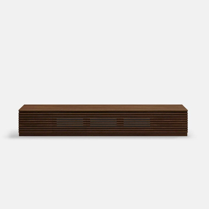 Minimalist TV Stand with DrawersSolid Wood Media Console with Cabinets, Flip-down Door, Walnut Veneer, Fully-Assembled 6