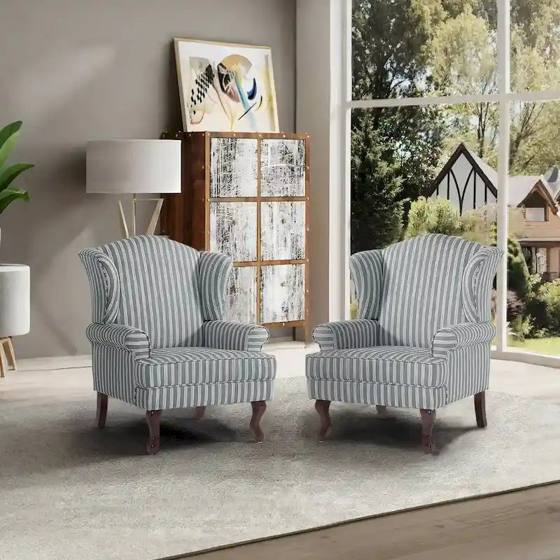 2 Set Traditional Wingback Accent Chairs Upholstered Armchair 23