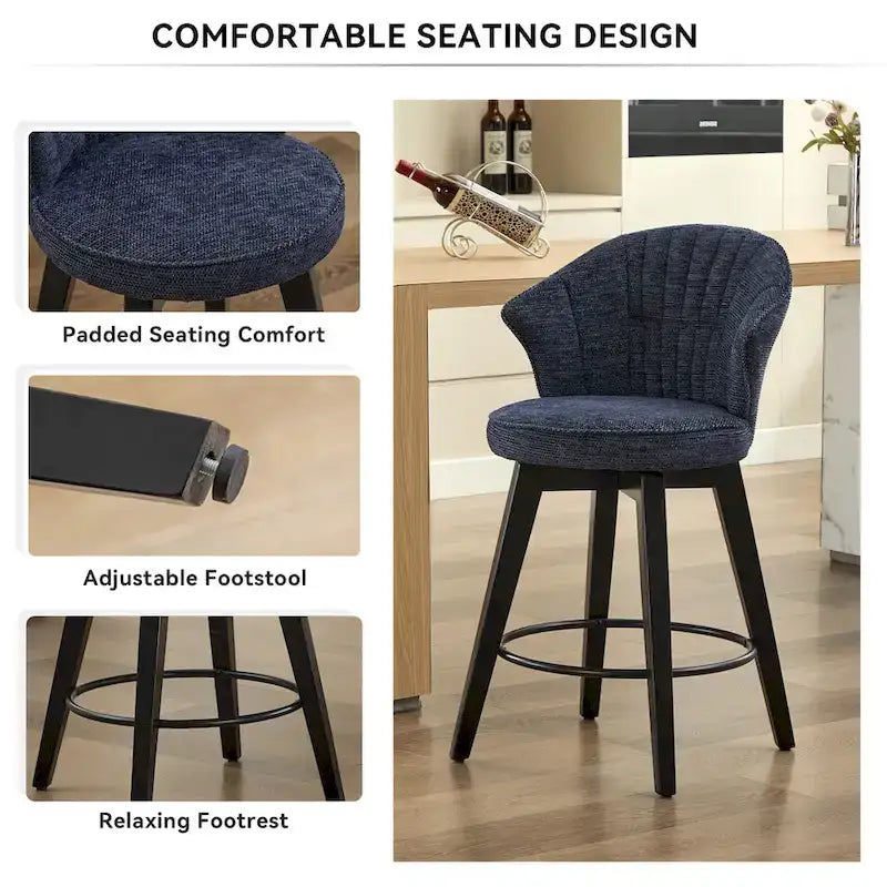 Swivel Bar Stools Set of 2, Upholstered Dining Room Chairs with Wide Backrest, Counter Height Chair with Metal Legs 9