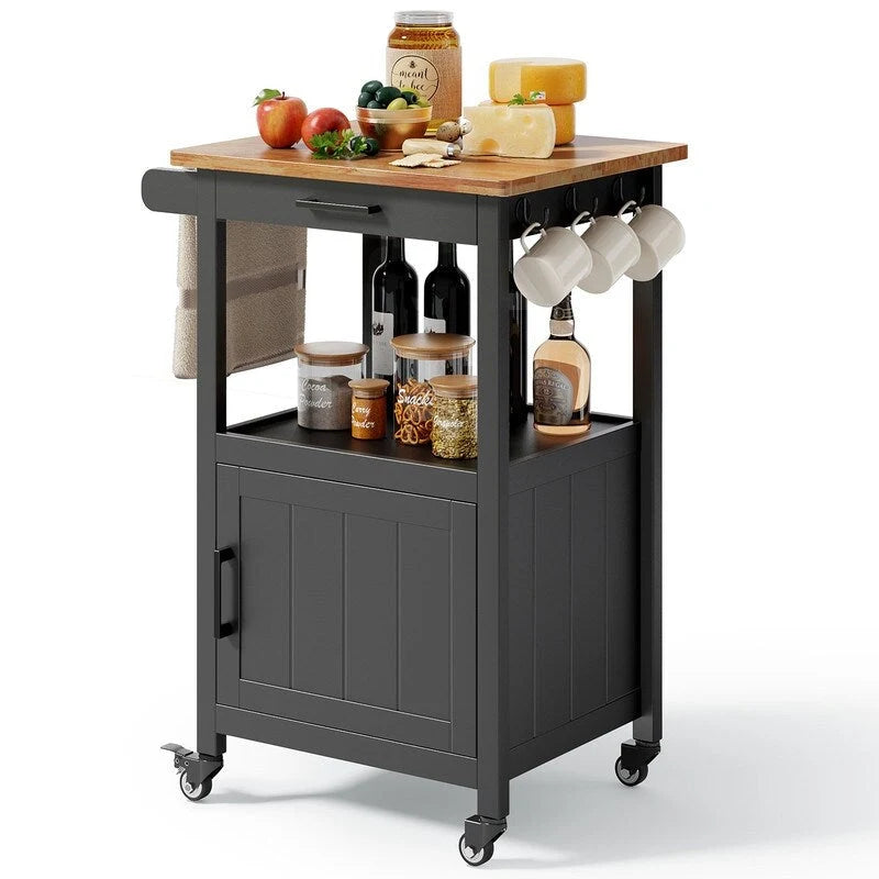 Wooden Kitchen Island Trolley Cart with Drawers 10