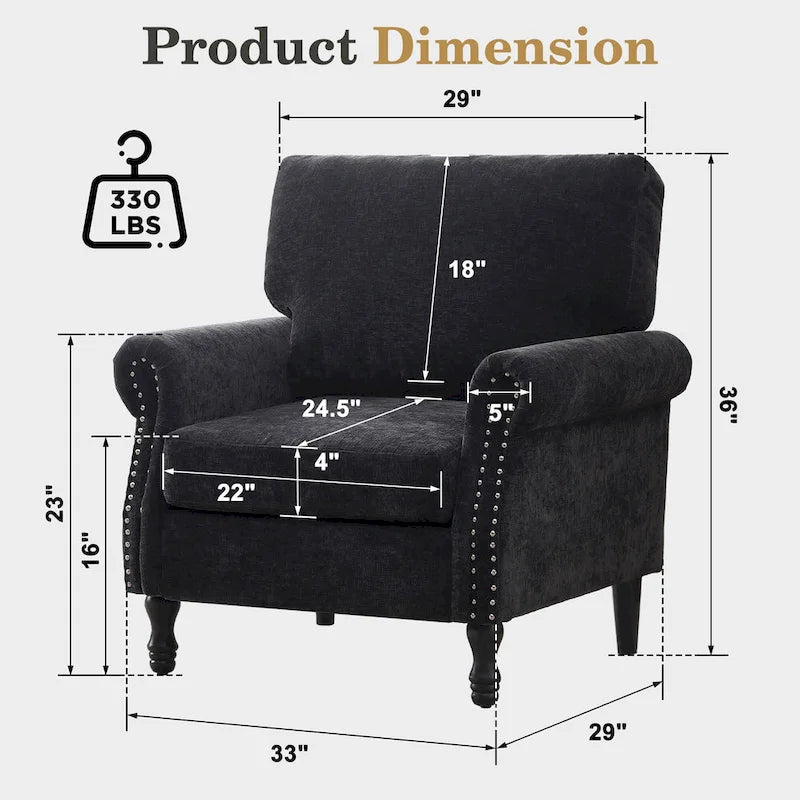 Modern Upholstered Armchair Nailhead Trim Accent Chair with Wood Legs 24