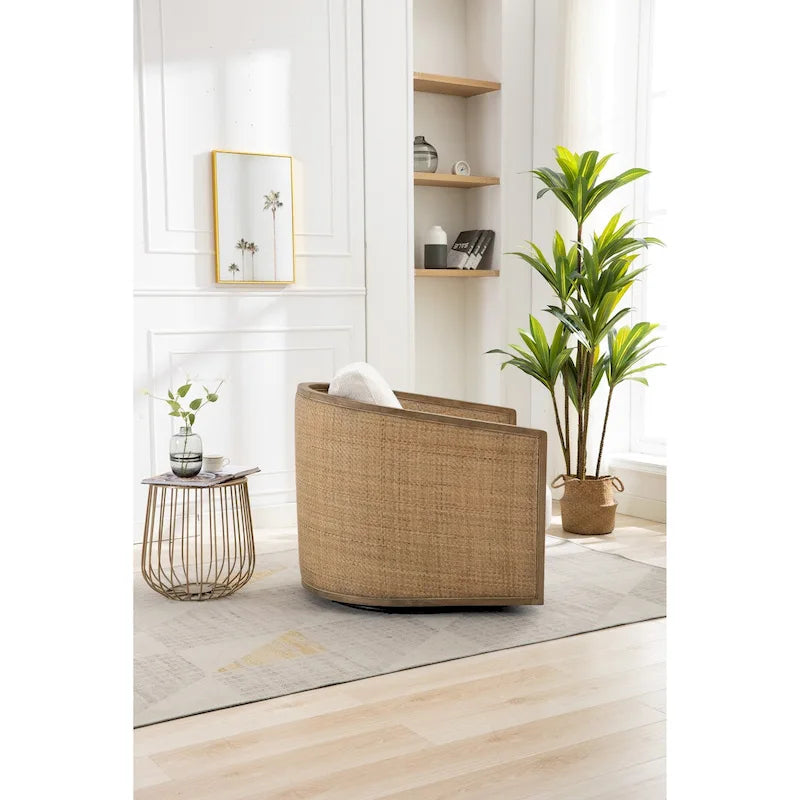 Poltrona a botte girevole, comoda poltrona rotonda d'accento, poltrona club a botte girevole a 360 gradi, poltrona relax con struttura in rattan intrecciato 9