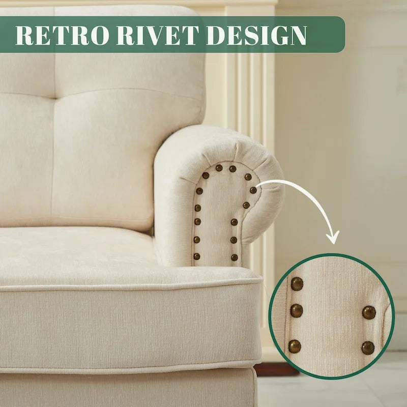 Set of 3 Chenille Sofa Set for Living Room, Button-Tufted & Nailhead Upholstery, Solid Rubberwood Legs 9