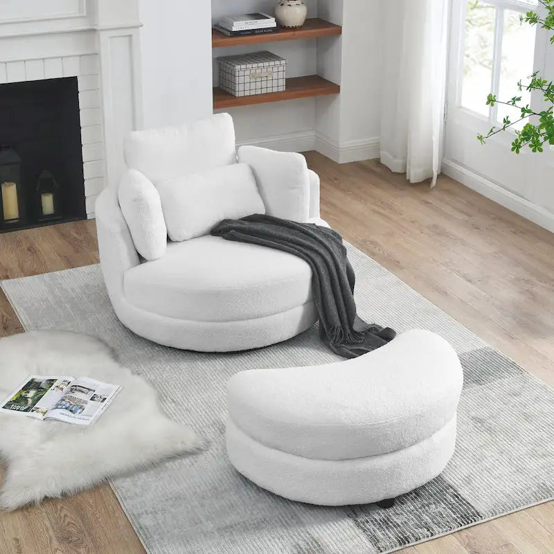 Oversized Swivel Cuddle Barrel Chair with moon storage ottoman 37