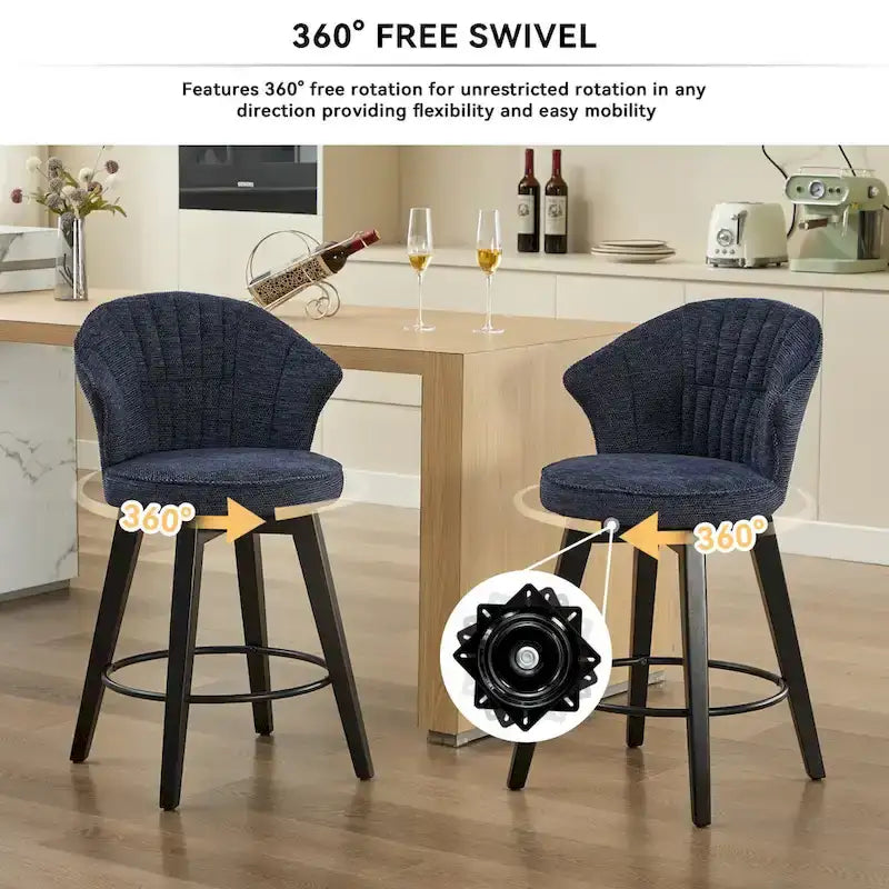 Swivel Bar Stools Set of 2, Upholstered Dining Room Chairs with Wide Backrest, Counter Height Chair with Metal Legs 7