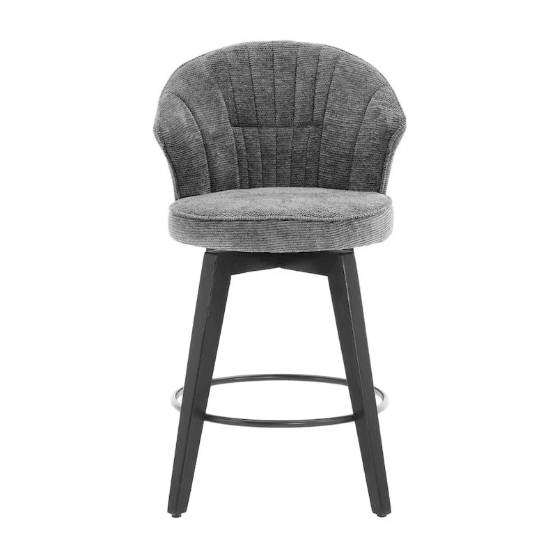 Swivel Bar Stools Set of 2, Upholstered Dining Room Chairs with Wide Backrest, Counter Height Chair with Metal Legs 22