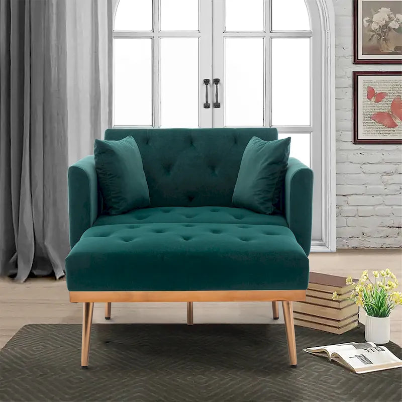 Velvet Upholstered Tufted Living Room Sleeper Sofa Chair With Rose Golden feet 4