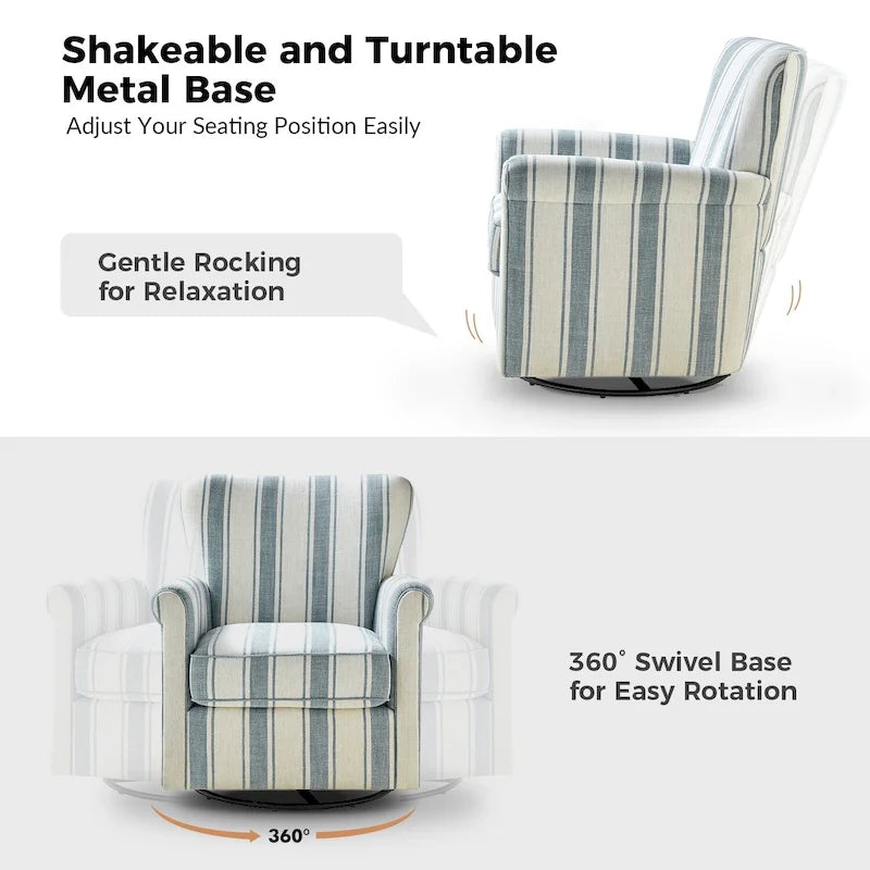 Georg Comfortable Floral Fabric Swivel Rocker Chair with Rolled Armrest by HULALA HOME 42