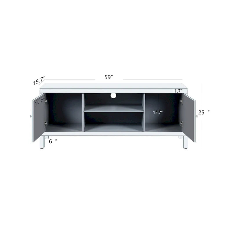 59 TV Stand with Diamond-Shaped Mirror Doors and Storage for TVs Up to 65 9